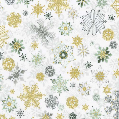 Wishwell: Winterstone - Winter - Snowflakes - Gold, green & gray on white