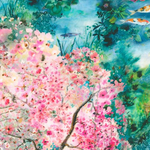 Lotus and Koi - Lotus Trees &Koi - Spring - Pink flowering trees & koi ponds