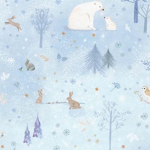 Snowy Fable - Ice Forest - Glacier Blue - Winter forest animals on lt blue
