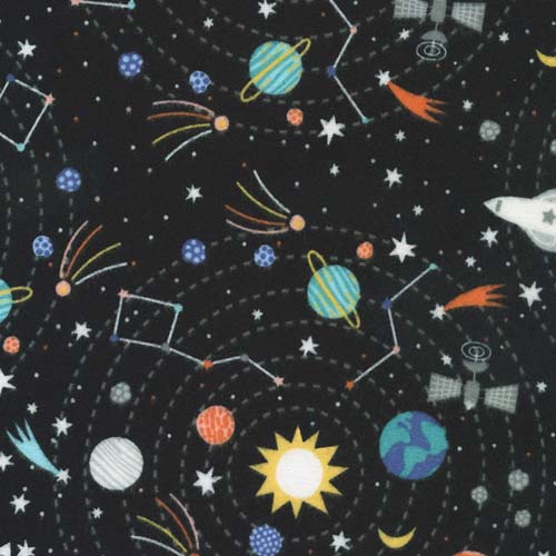 Astrobots Flannel - Celestial- Black - rockets, stars & planets on black