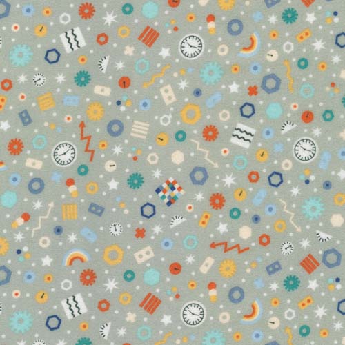 Astrobots Flannel - Findings - Silver - nuts & bolts,gears, etc. on gray