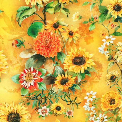 Sunlit Garden - Large Floral - Gold - large sunflowers floral on gold