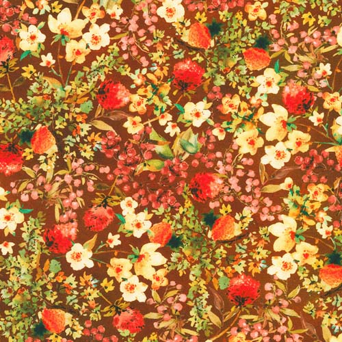 Sunlit Garden - Floral - Rust - fall flowers & berries on rust