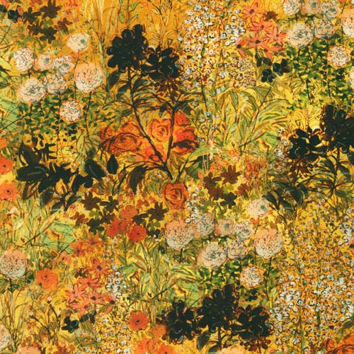 Sunlit Garden - Foliage - Mustard - leaves & floral on dark yellow