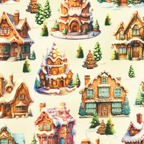 Frosted - Gingerbread Town - Cream - gingerbread houses on cream