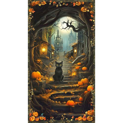 Moon Spell - 24in. PANEL - Spooky - Black Cat