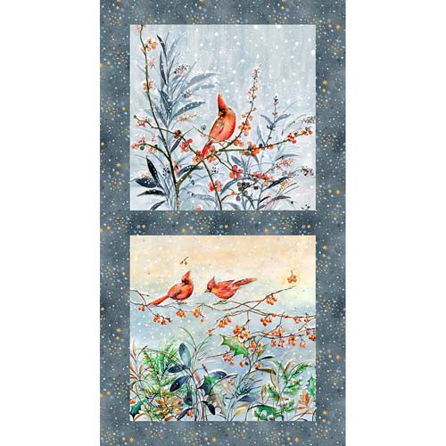 Festive Delight - 24in. PANEL- Cardinals - Winter