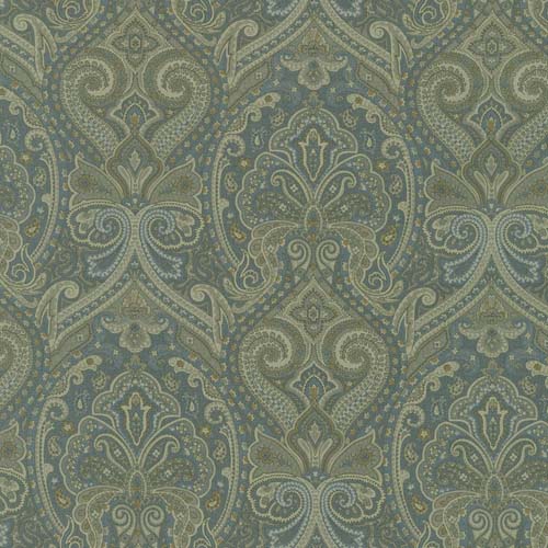 Vintage Fleur - Gray - dusty blue & green damask design on gray