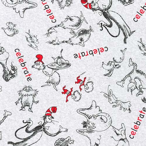 Celebrate Seuss! - Grey -Seuss characters w/red accents on grey