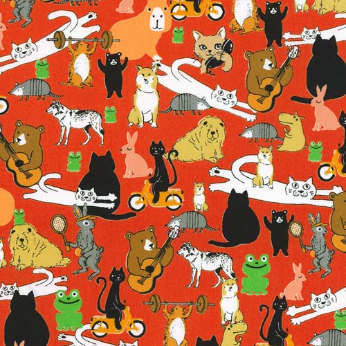 Musings - Animals - Multi - dogs, cats, rabbits,etc. on red