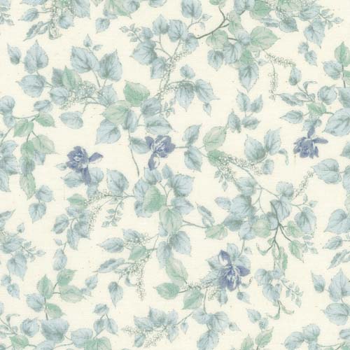 Soleil Meadows - Natural Blue - blue & white floral on cream