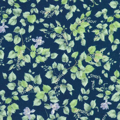 Soleil Meadows - Navy - blue & green floral on dark blue