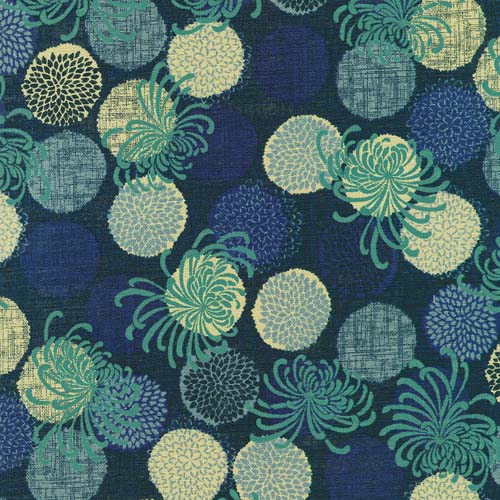 Sevenberry: Nara Homespun -Navy - canvas - floral & circles on dark blue