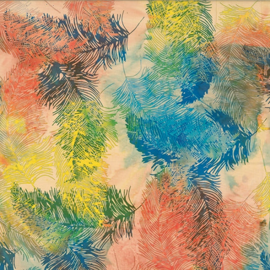 Bali Batik - Feathers, sunset. Brights on white