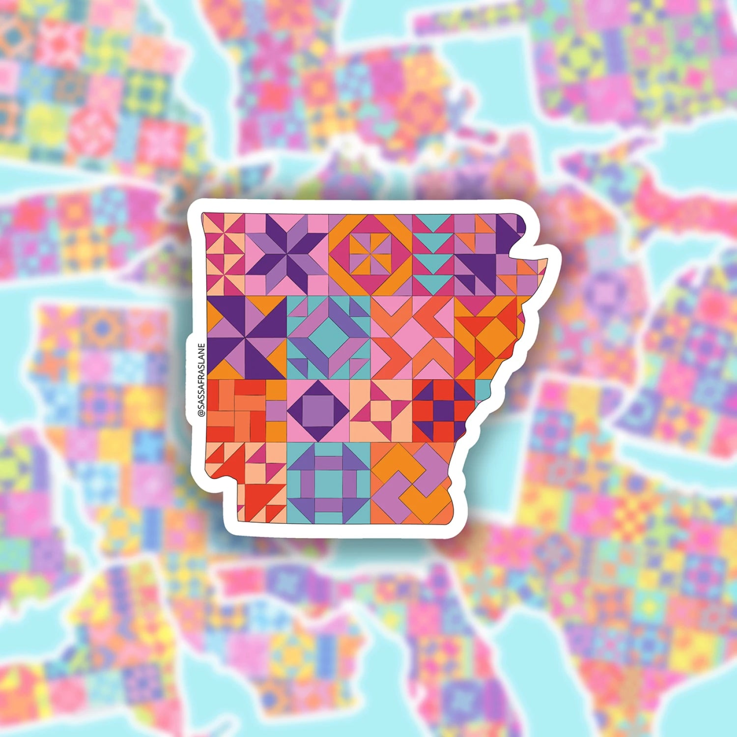 Sassafras Lane - State Sticker - Arkansas - quilt blocks in state shape