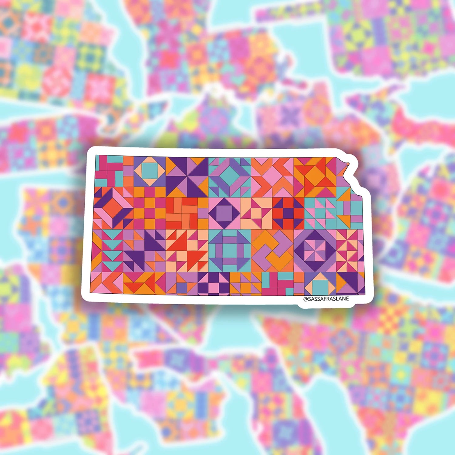 Sassafras Lane - State Sticker - Kansas - quilt blocks in state shape