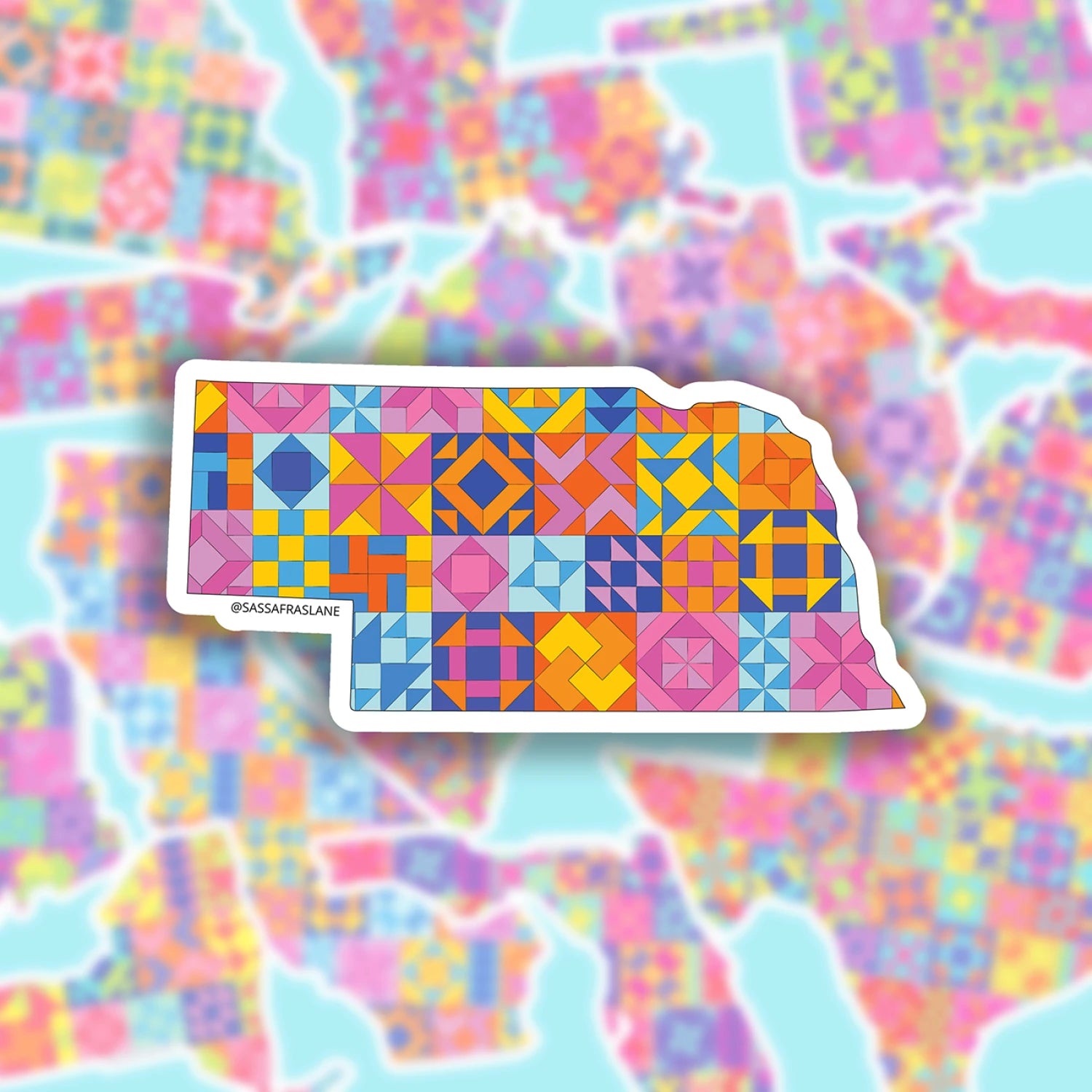 Sassafras Lane - State Sticker - Nebraska - quilt blocks in state shape