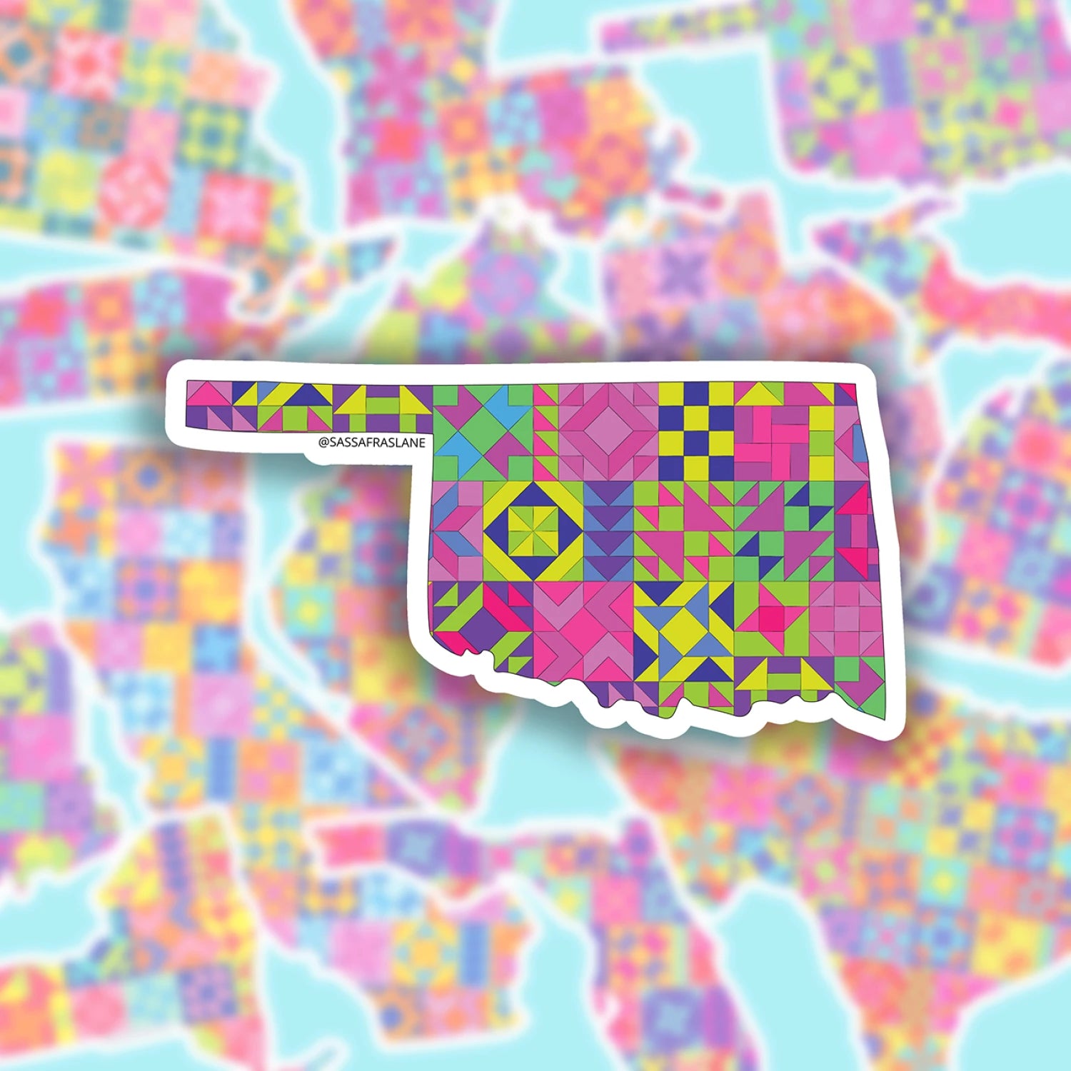 Sassafras Lane - State Sticker - Oklahoma - quilt blocks in state shape
