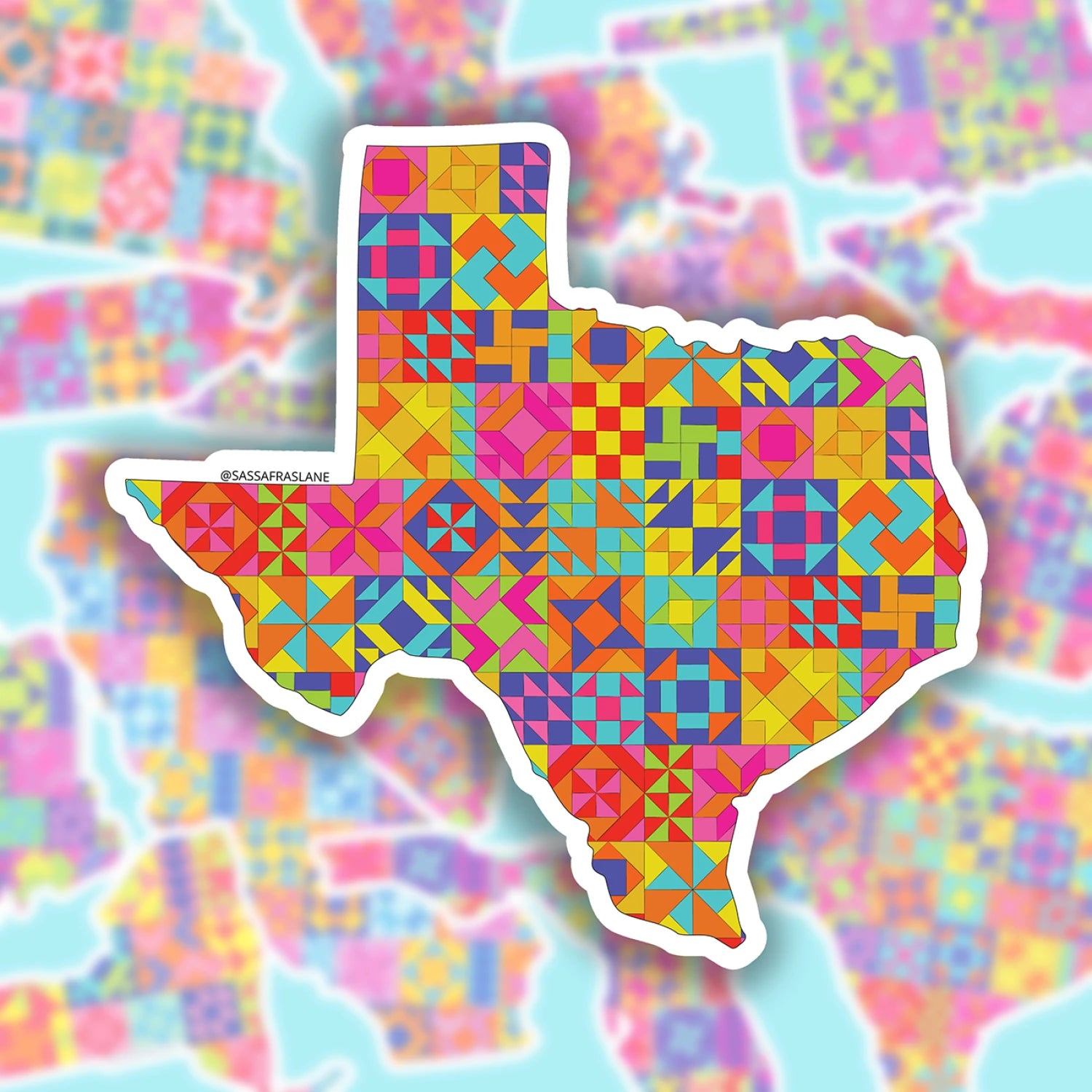 Sassafras Lane - State Sticker -TEXAS - quilt blocks in state shape