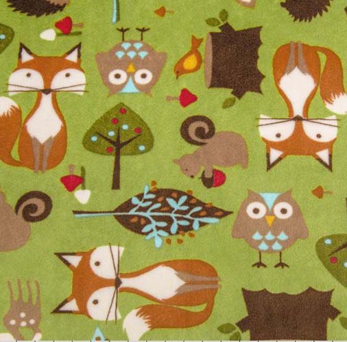 Cuddle 3 - Forest Tails - Kiwi - forest animals on green - 100% Polyester-58/60"