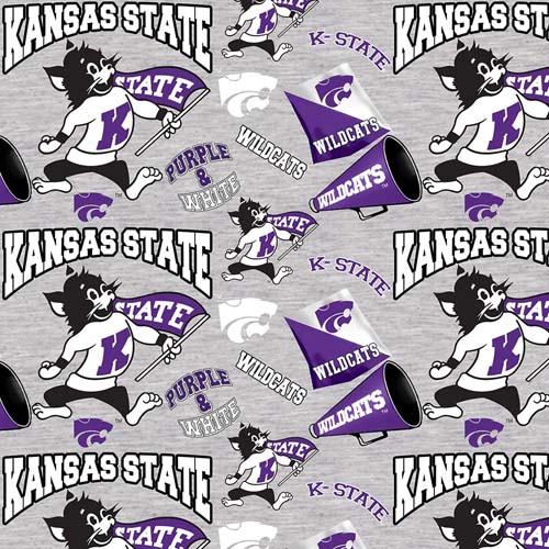Kansas State - College Prints - Willie The Wild Cat & Text - Grey Background