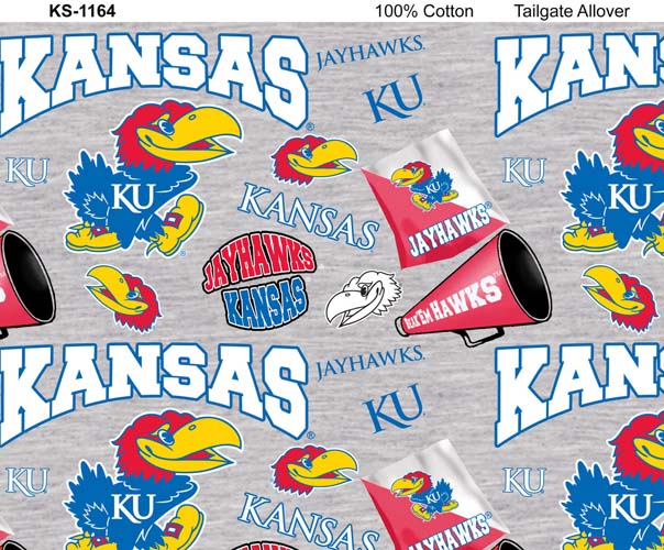 College Prints - KU - Jayhawk & Text on Grey Background