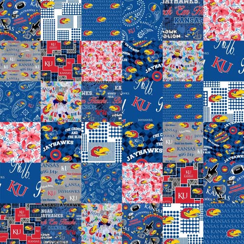 University of Kansas - CheaterQuilt - patchwork squares - 58/60 inches wide