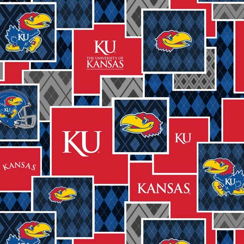 University of Kansas - ArgyleBoxes - jayhawks, logos on blue argyle