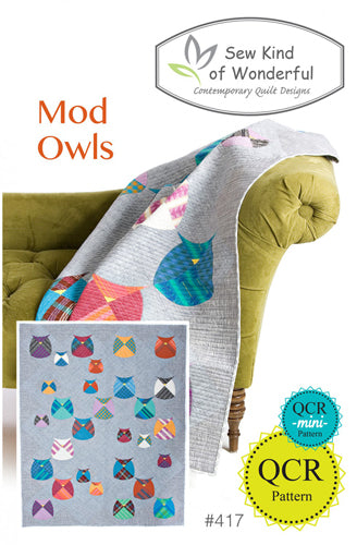 Mod Owls - QCR Pattern - 62 X 75 Sew Kind of Wonderful #417 Quick Curve
