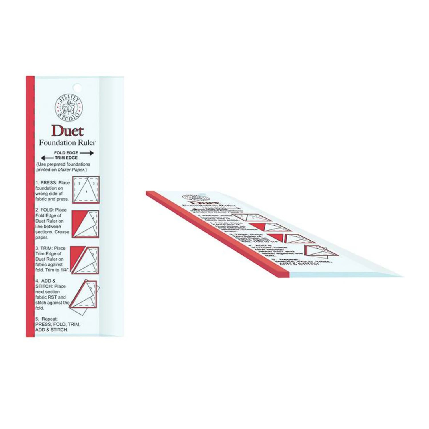 Jillily Studio- Duet Foundation Ruler - 3x8 eliminates stitching through paper