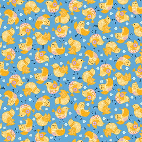 Happy Spring - Tossed Little Chicks - Multi -yellow chicks on bright blue