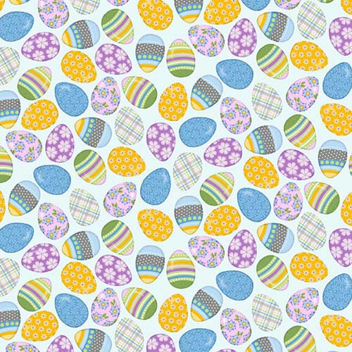 Happy Spring - Tossed Easter Eggs - Multi - colorful eggs on light blue