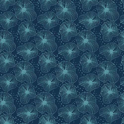 Koi Garden - Textured Lily Pads - Blue - teal lilypads on dark blue