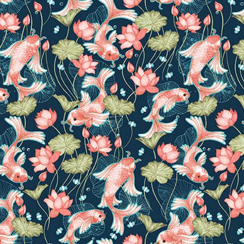 Koi Garden - Tossed Small KoiFish - Multi - small coral fish on dark teal