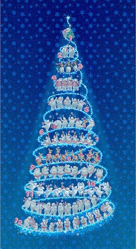 12 Days of Christmas - PANEL 24" - Cyan -Tree depicting 12 days of Christmas