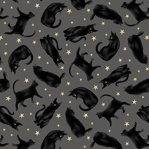 Midnight Magic - Tossed BlackCats - Black/Charcoal - black cats on grey