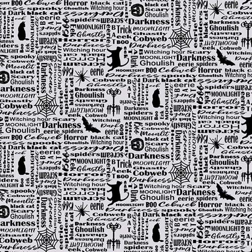 Midnight Magic - Word Pattern- Gray/Black - halloween words on gray