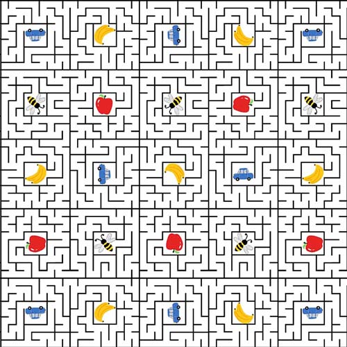 A Day At School - Maze - White - Maze with varied center motifs on white