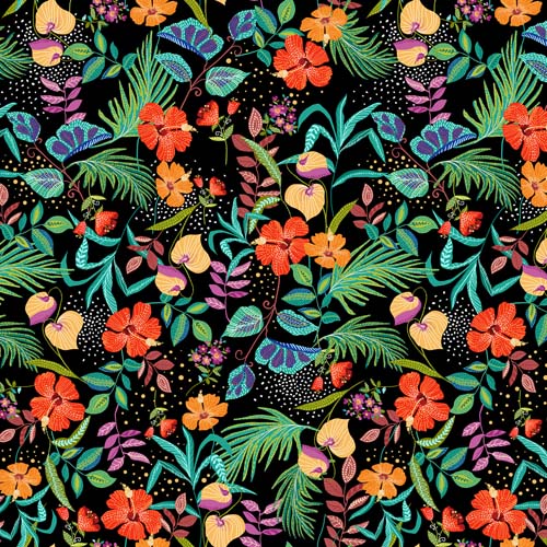 Hothouse Magic - Hothouse Flowers - Black - brightly colored flowers on black