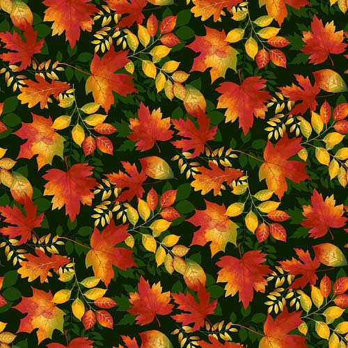 Seeds of Gratitude - Leaves - Forest - red, yellow & green leaves on black