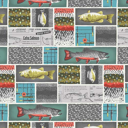 River Rhythms - Patch - Multi - fishing related patches in gray, teal & red