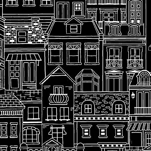 All or Nothing - Town Center -Black/White - white line buildings on black