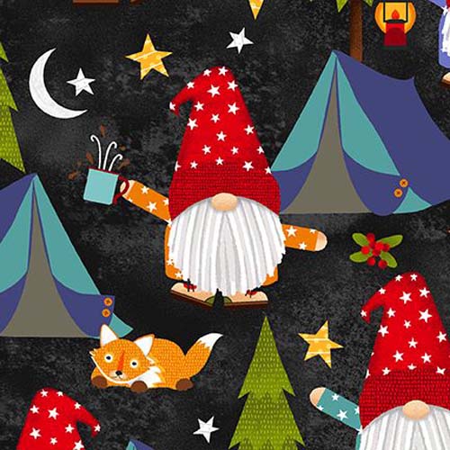 Camping Gnomes - Dark Charcoal -  gnomes & tents in nature