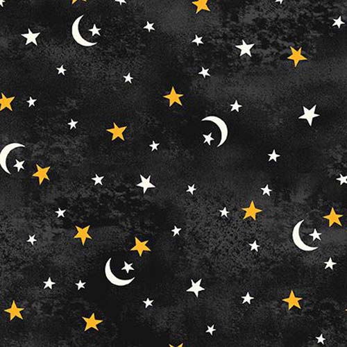 Camping Gnomes - Nightime Stars - Charcoal - moons & stars on dark gray