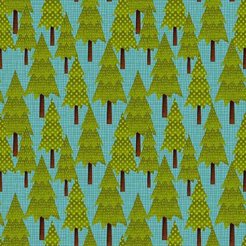 Camping Gnomes - Trees - Blue/Green - green pine trees on blue