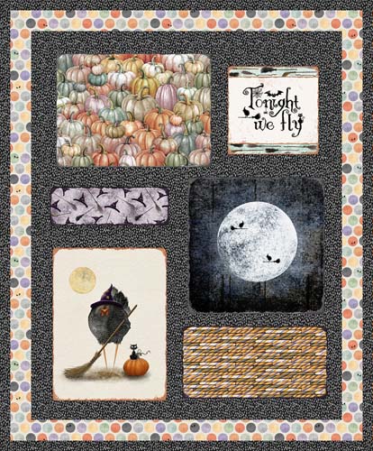 Tonight We Fly - PANEL 1 yd - 5 smaller patches with chicken witch (158)