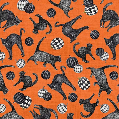 Fear Factory - Cat Toss - Orange - black cats & pumpkins on orange