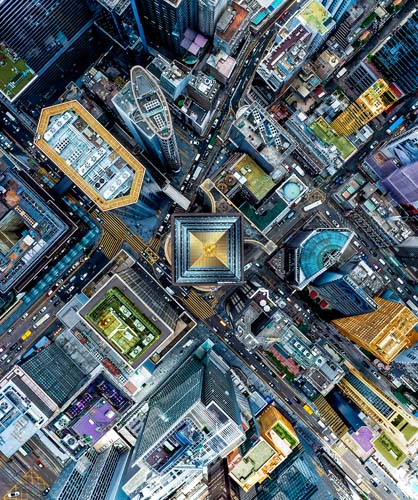 City Slicker - PANEL 1yd.-Downtown - Blue Steel - bird's eye view of city