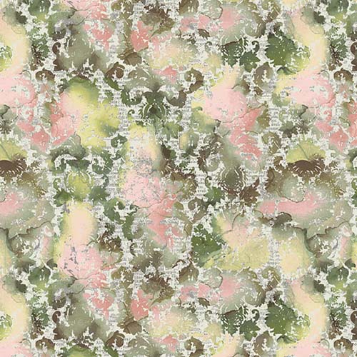 Flamingo Fling - Textured Damask - Moss - pink and green floral