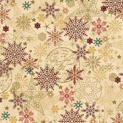 We Love Christmas - Snow Crystal - Beige/Gold - gold metallic snowflakes on tan